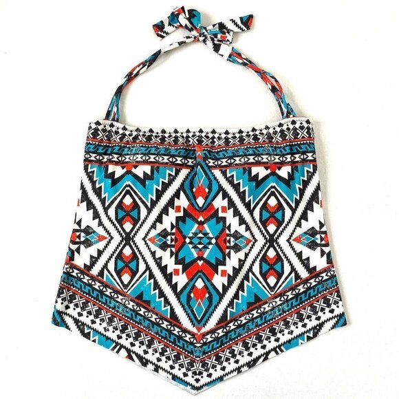 BECCA Tankini Top Womens size Large Bra Shelf Padding Southwest Design Blue Red - Picture 7 of 11